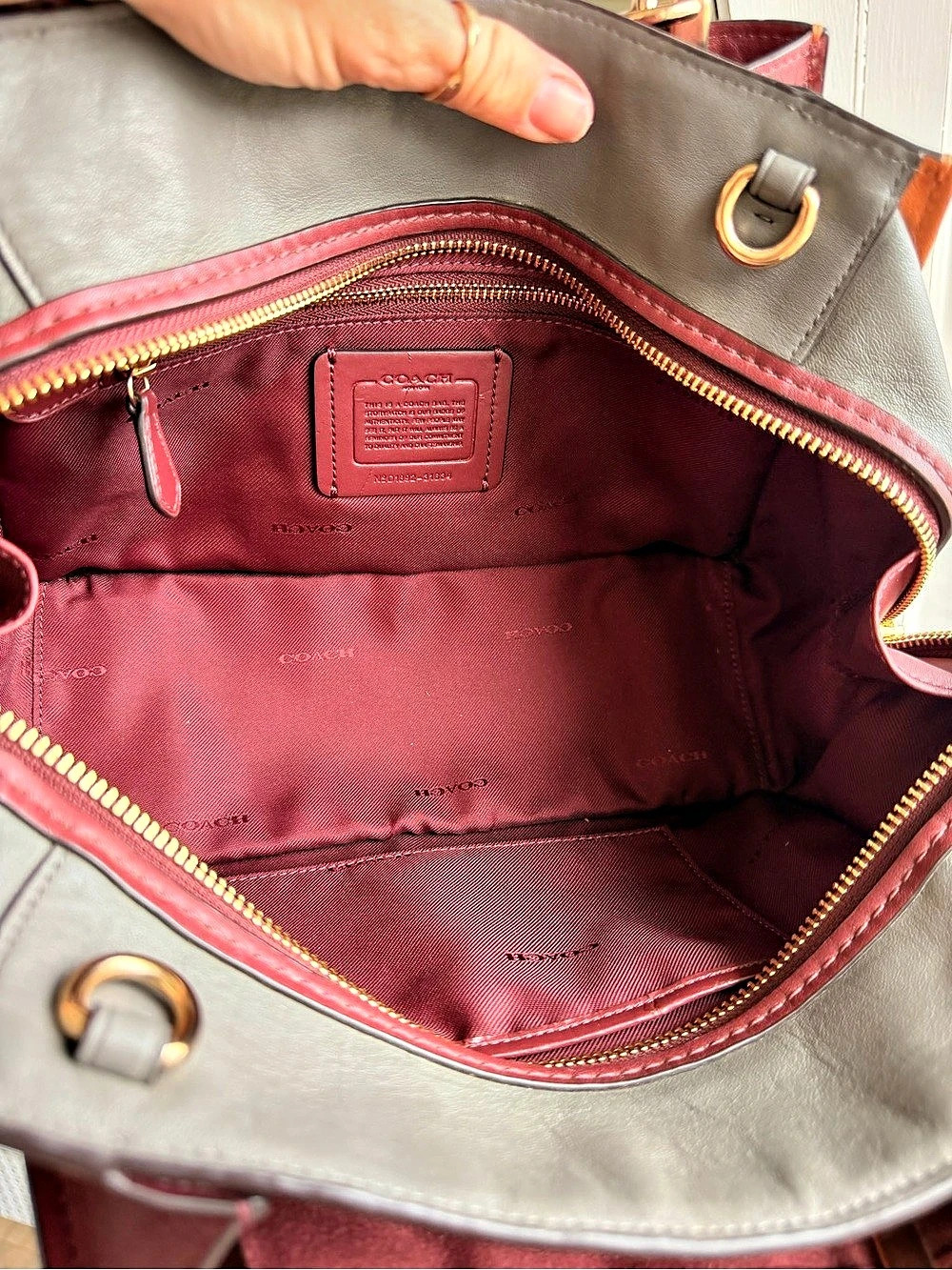Coach Dreamer Satchel Colorblock Suede Satchel in Brown & Burgundy - Picture 9 of 11